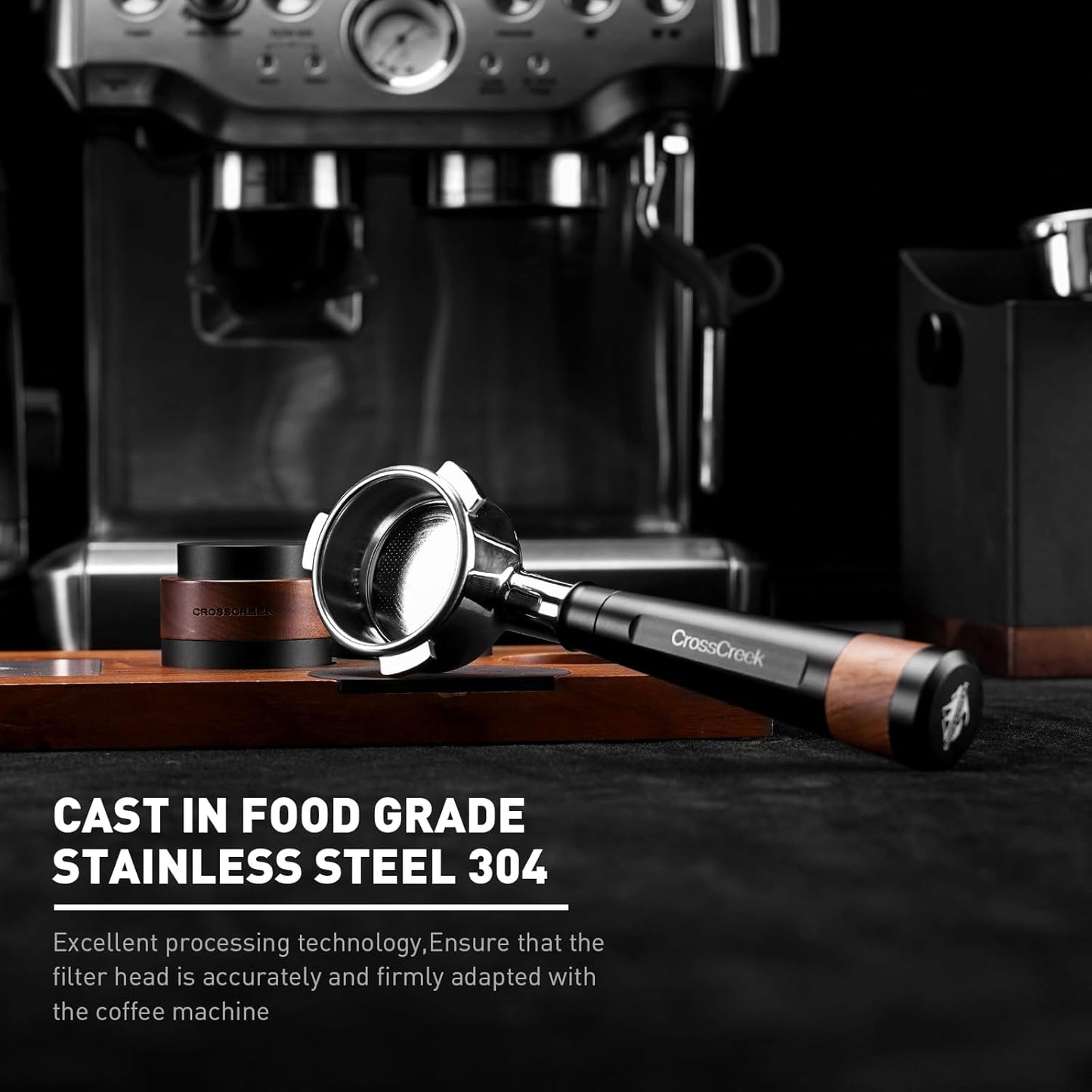 54mm Espresso Bottomless Portafilter with 3 Ear | Stainless Steel Basket and Black Aluminum Alloy Handle | Fits 54mm Breville/Sage Barista Espresso Machine | Espresso Accessories