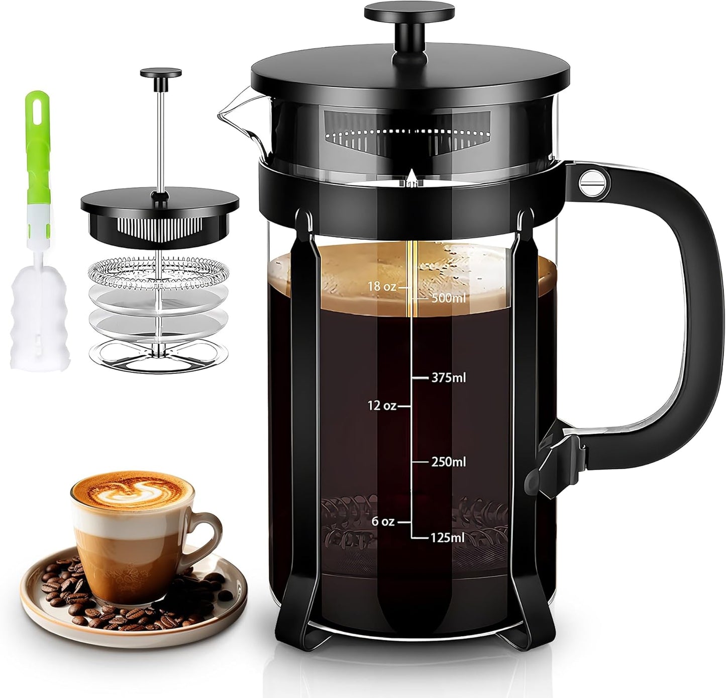 French Press Coffee Maker 304 Stainless Steel Coffee Press,with 4 Filters System, Heat Resistant Thickness Borosilicate French Press Glass, BPA-Free Brewed Tea Pot Coffee Plunger(Copper 12oz)