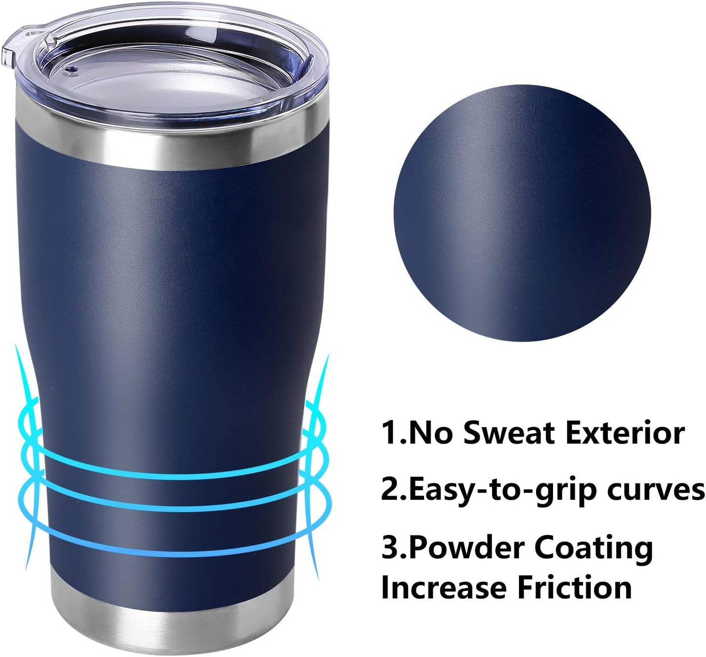 DOMICARE 20oz Tumbler with Lid Stainless Steel Tumblers Bulk, Double Wall Vacuum Insulated Coffee Travel Mug Powder Coated Tumbler, 4 Pack Navy
