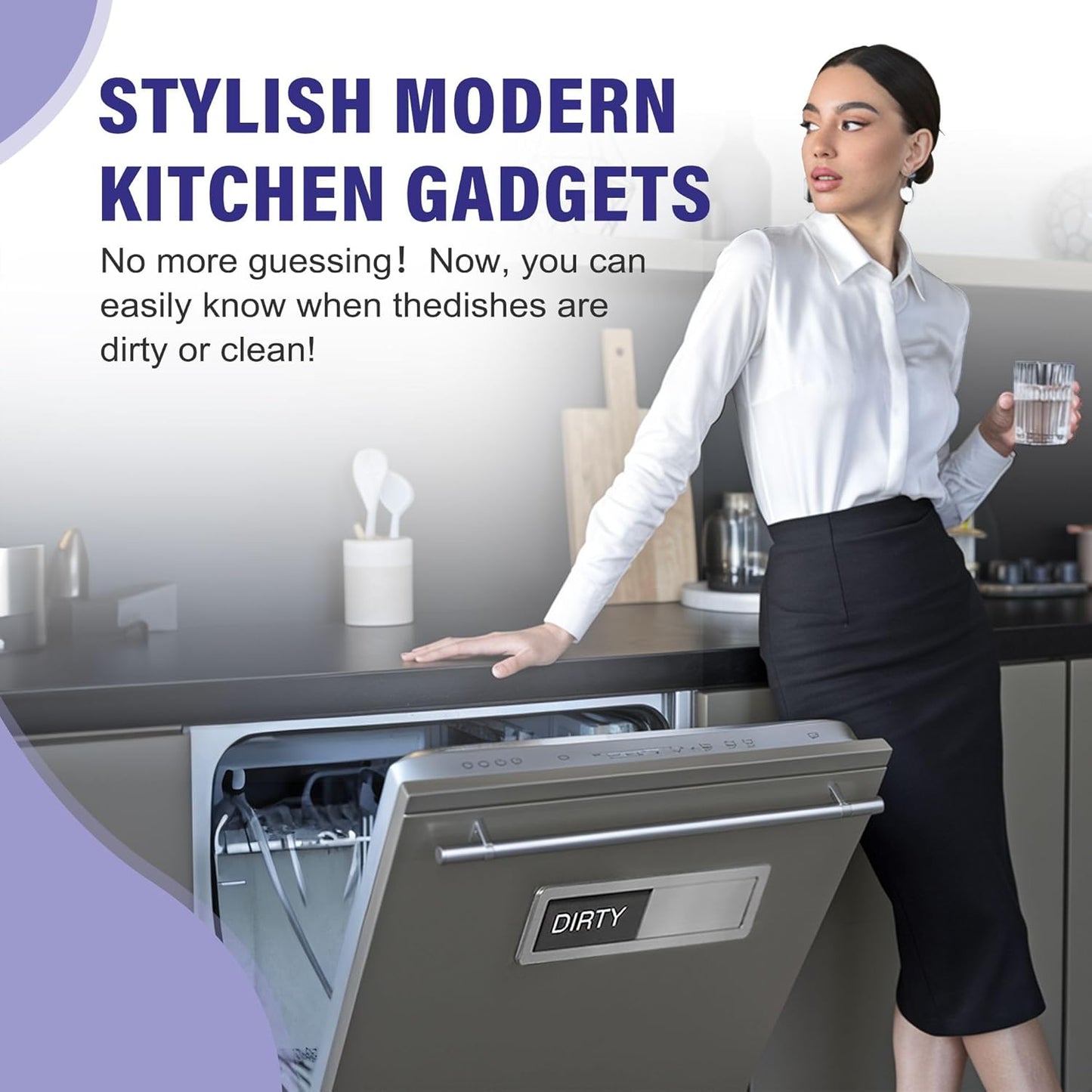 Dishwasher Clean Dirty Sign-Dishwasher Magnet Stainless Steel Clean Dirty Sign for Kitchen Organization Farmhouse Dishwasher Slide Indicator, Optional Adhesive Stickers