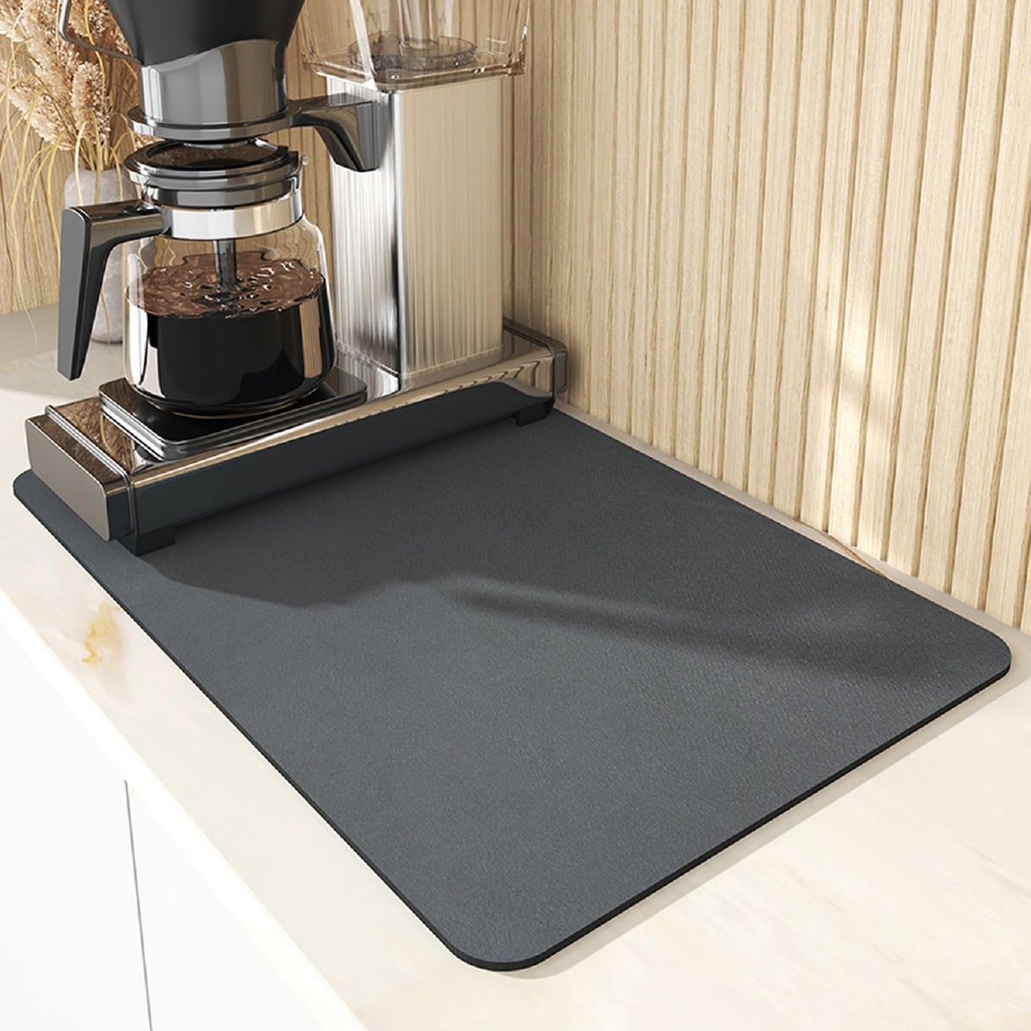 Coffee Mat 15.7*19.7 Inch, 50*40cm Dish Drying Mat for Kitchen Counter Bar, Stain Hiding Rubber Backed Absorbent Bar Mat Pad (Dark Grey, 15.7"x19.7")