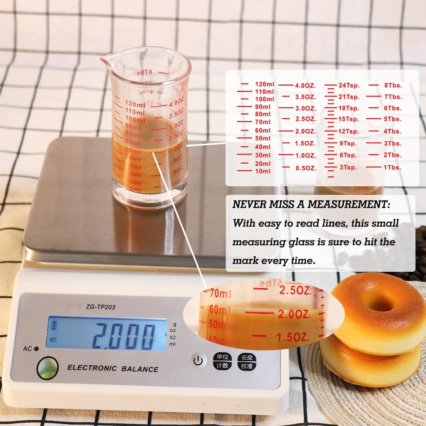 Ackers 4 Oz Glass Measuring Cup,Borosilicate Shot Glass with V-Shaped Spout-Red Line