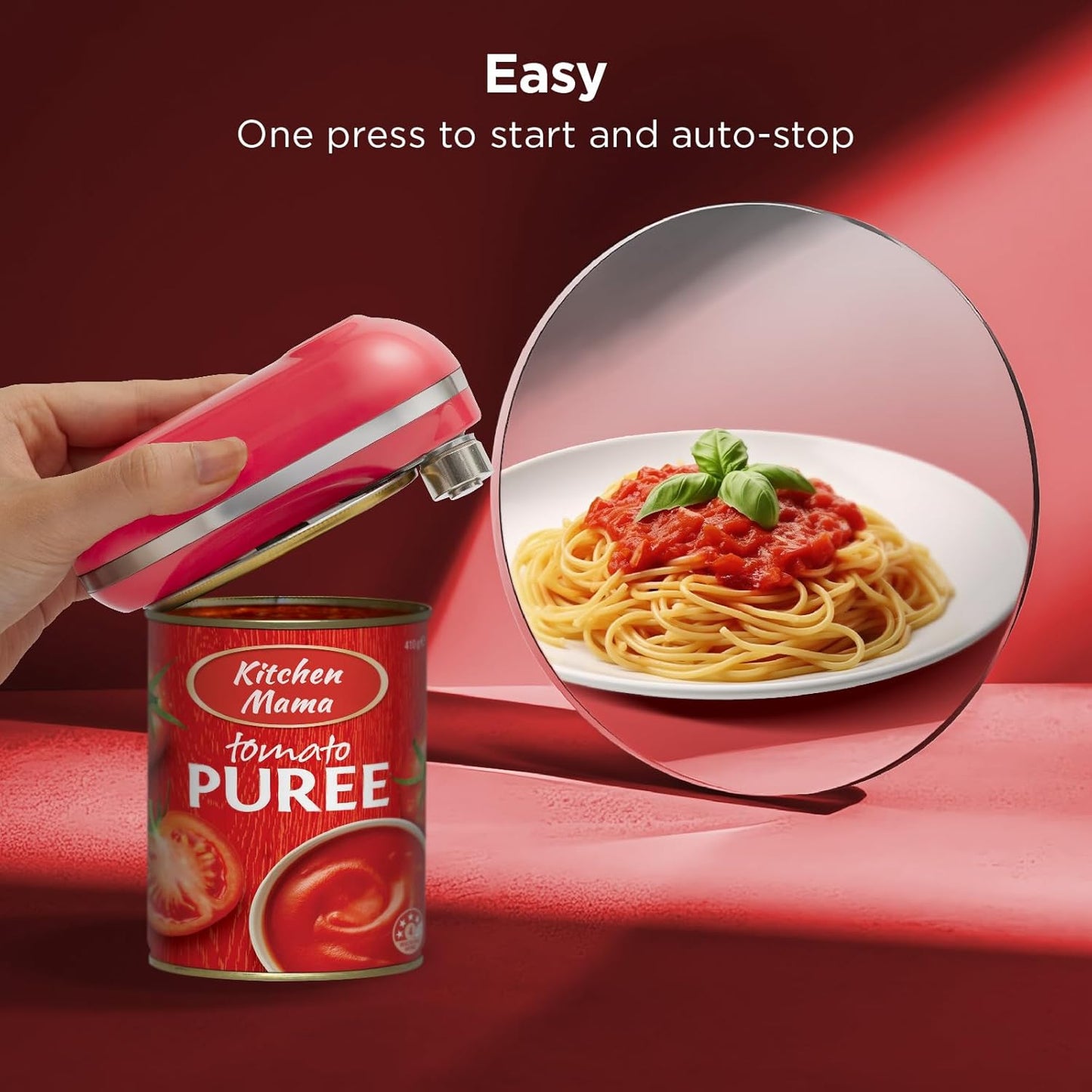Kitchen Mama Mini Plus Rechargeable Electric Can Opener: USB-C Charging, Hands-Free, Auto Stop, Compact, Cordless, Smooth Edge - Perfect for Seniors with Arthritis, Home, and Travel (Red)