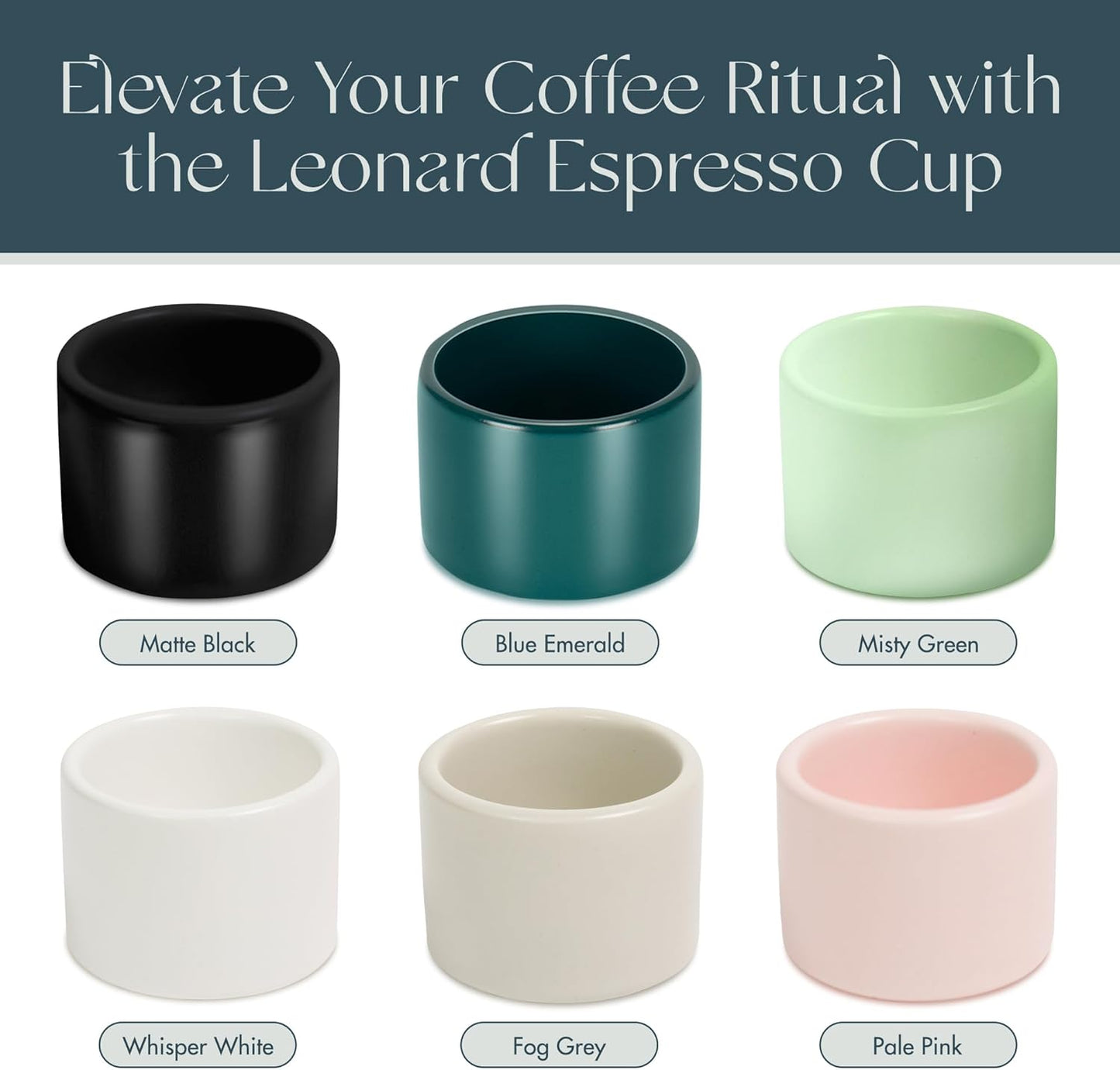 Folk Ceramics Leonard Ceramic Espresso Cups | Modern Stackable Demitasse Mugs for Espresso | Double Walled, Handleless, Durable, Dishwasher & Microwave Safe | 3oz, Set of 2 | Misty Green