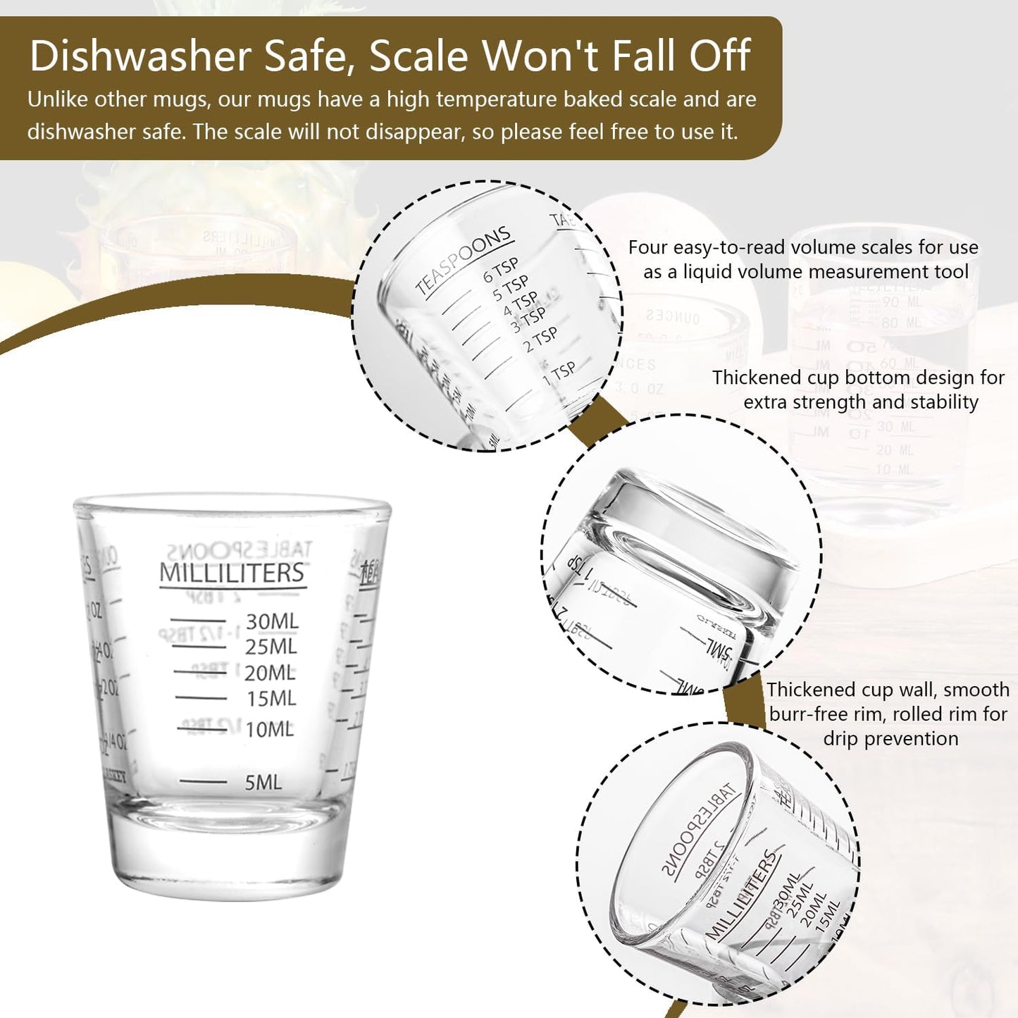 2 Pack Shot Glasses Measuring Cup,Espresso Shot Glass with 4 Measurement Methods(OZ/ML/TSP/TBSP),Dishwasher Safe,Perfect for Coffee,Cocktails and Kitchen Use (Black)