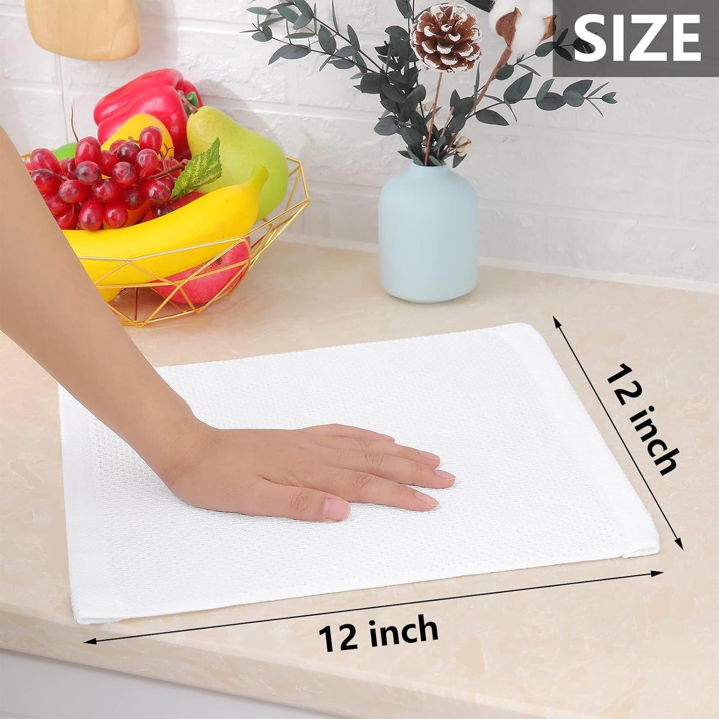 Homaxy 100% Cotton Waffle Weave Kitchen Dish Cloths, Ultra Soft Absorbent Quick Drying Dish Towels, 12 x 12 Inches, 18-Pack, White