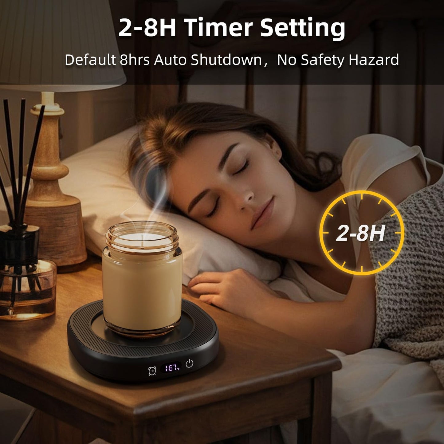 Coffee Mug Warmer & Awesome Diamond Mug Set, 8H Smart Auto Shut Off Electric Coffee Cup Warmer for Desk Office Home, 4 Temperature Setting Candle Heater Tea Beverage Coffee Warmer Plate for Women Men