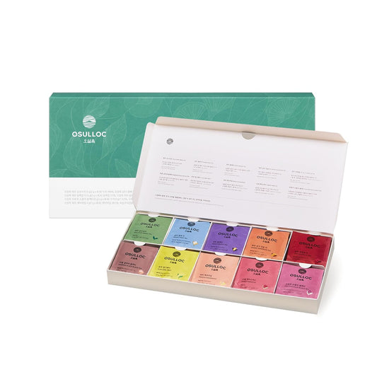 OSULLOC Premium Tea Collection (40 count, 10 flavors x 4 ea), Assorted Tea bag Sampler, Tea Gift sets for Tea lover, Self Care Gift Box, Premium Organic Pure & Blended Tea from Jeju
