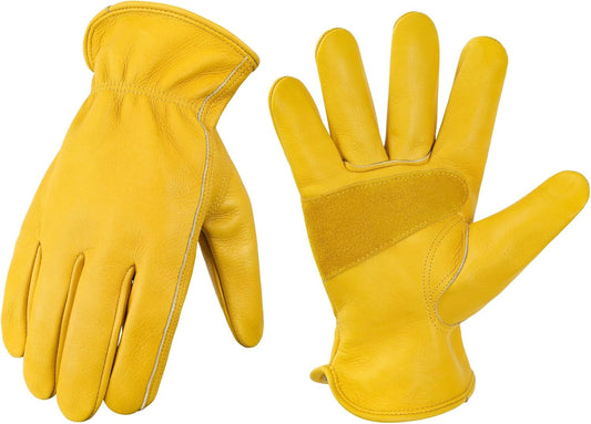 DULFINE Leather Work Gloves for Men & Women, Reinforced Durable Gardening Gloves,Cowhide Work Gloves,Puncture & Cut Resistant