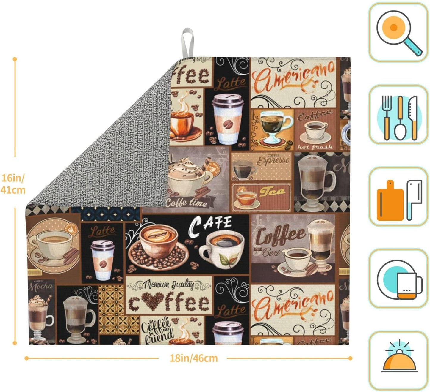 Boho Coffee Dish Drying Mat, Highly Absorbent Microfiber Kitchen Counter Pad Reusable Washable, 16*18"