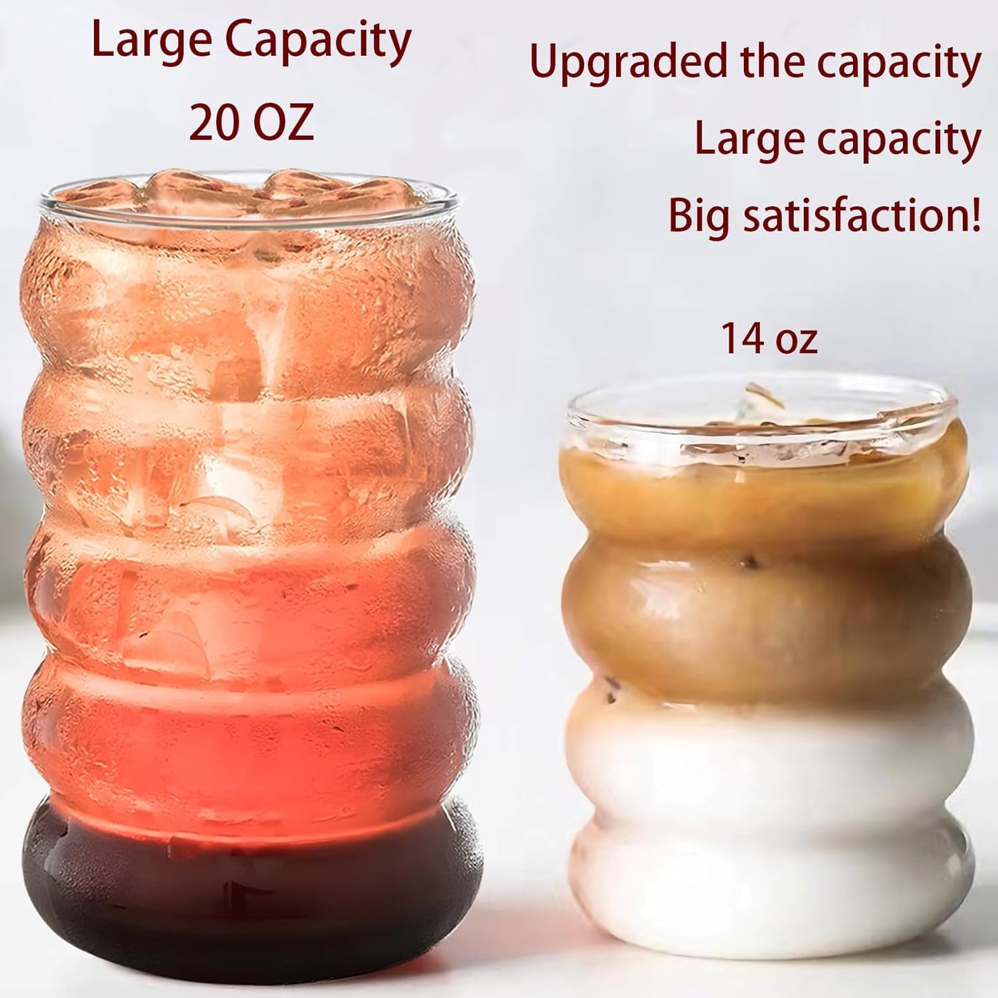 4 Pcs 20oz Drinking Glasses Set with Bamboo Lids and Straws, Cute Iced Coffee Glass Cups, Iced Coffee Tumblers, Thick Drinking Jars for Smoothie, Boba Milk Tea, Ideal for Gift, with Straw Brush