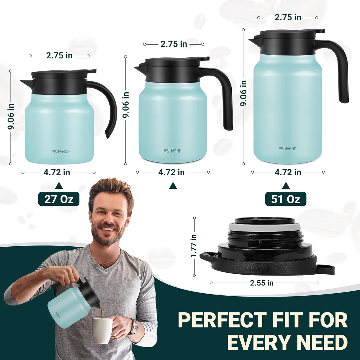 34Oz Thermal Coffee Carafes For Keeping Hot/Cold, Stainless Steel Coffee Carafe, Dustproof Insulated Water Carafe for Party/Home,Blue