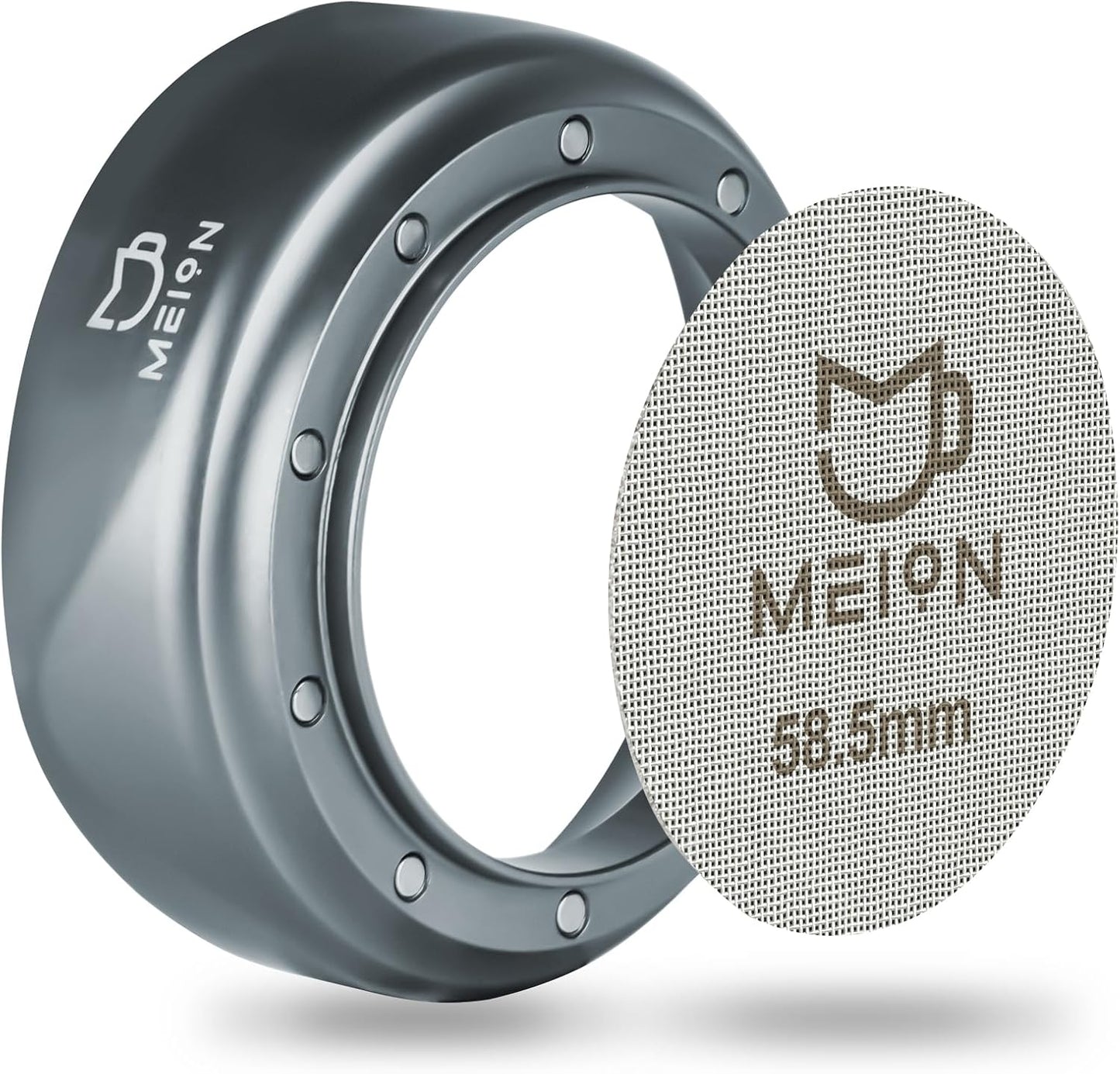 MEION 58mm Espresso Dosing Funnel and 58.5mm Puck Screen Set for 58mm Portafilters, Magnetic Coffee Portafilter Funnel, Reusable Espresso Puck Screen, Espresso Tools Accessories (Silver, 58mm)
