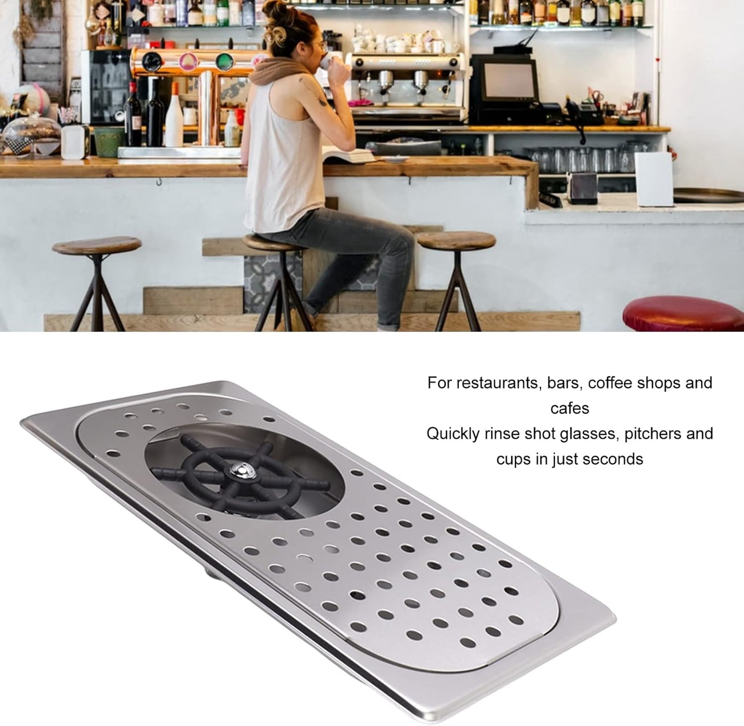 Glass Rinser Cup Washer 304 Stainless Steel Drain Drip Tray Hose Washing Equipment Coffee Shop Bar Glass Sink Rinser (Stainless Steel Color A)