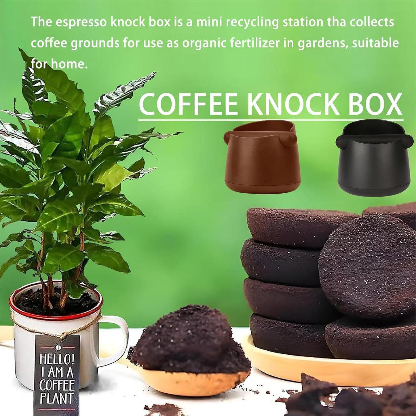 Espresso Knock Box with Barista Towels, Removable Shock-absorbent Knock Bar & Non-Slip Base - Knock Box Espresso, Knock Box for Coffee Grounds, Espresso Machine Accessories, Black, JDHAVMOS