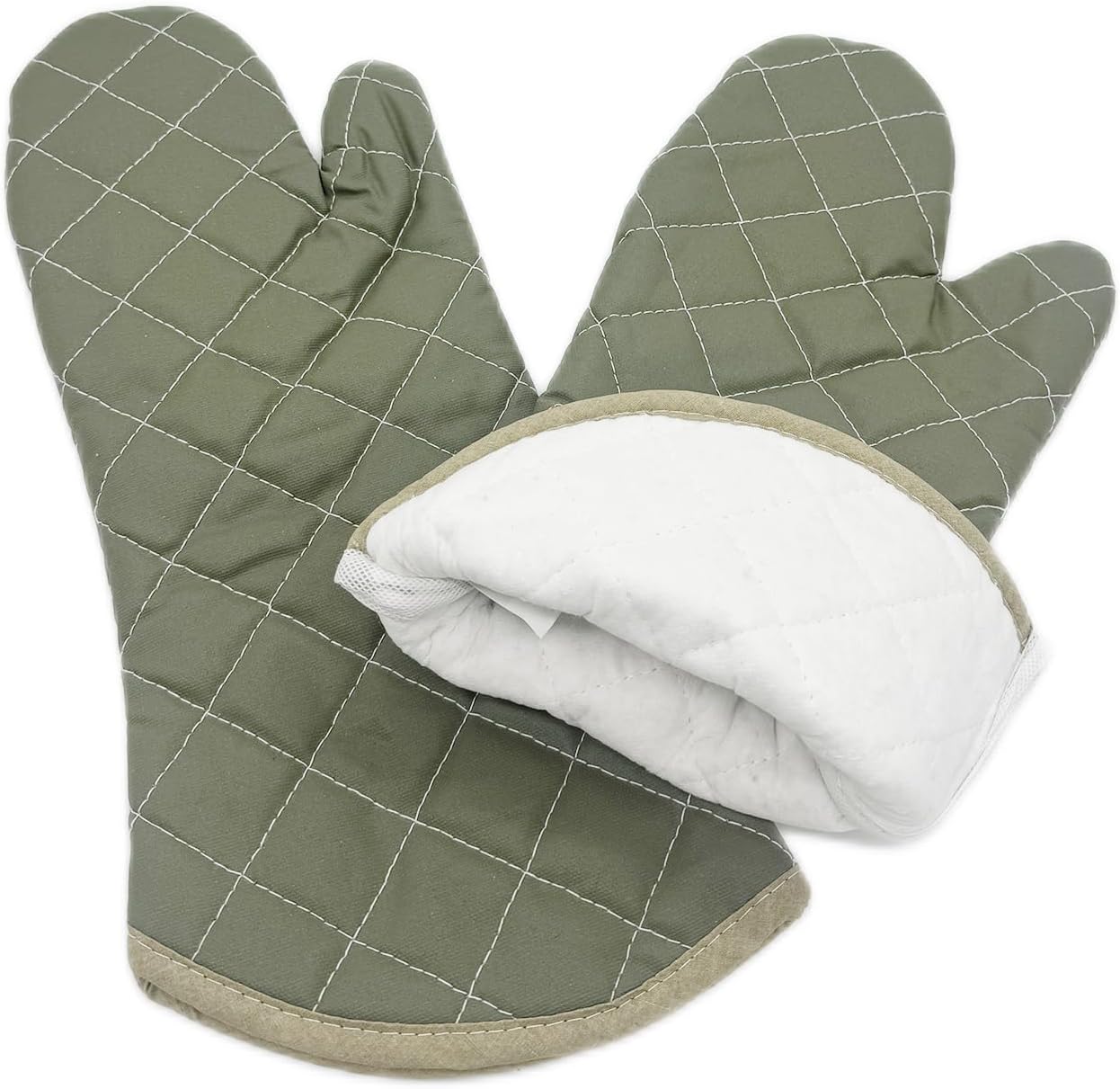 17 Inch Extra Long Heat Resistant Oven Gloves New Cotton Oven Mitts Kitchen Gloves High Temperature Cooking Tool BBQ Gloves (17" Green)