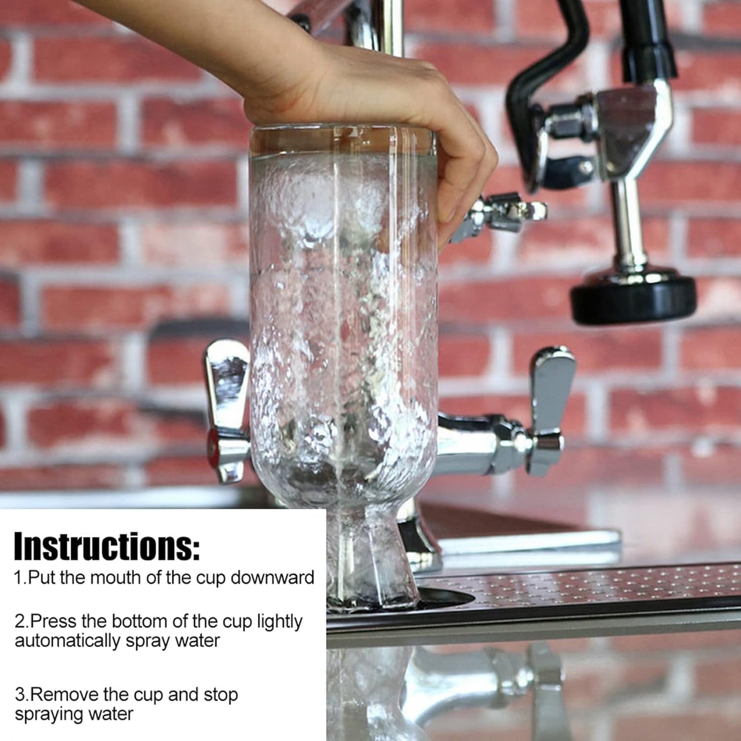 BRONCHO 24" x 8" High-Pressure Automatic Cup Washer | 304 Stainless Steel Sink Rinser with Integrated Drip Tray | for Commercial & Home Use