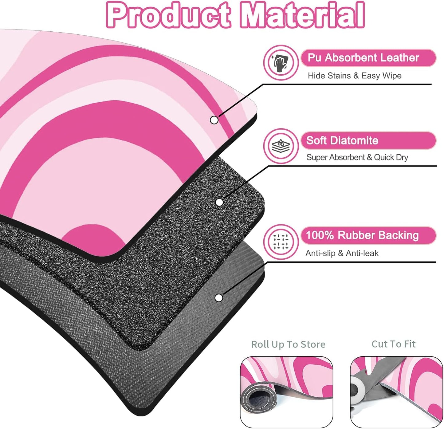 Dish Drying Mat 16" X 24", Super Absorbent & Cuttable Coffee Mats for Countertop, Kitchen Counter Mat Fits Under Coffee Maker or Machine, Hide Stain Drying Pad for Dish Drying Rack, Pink Abstract