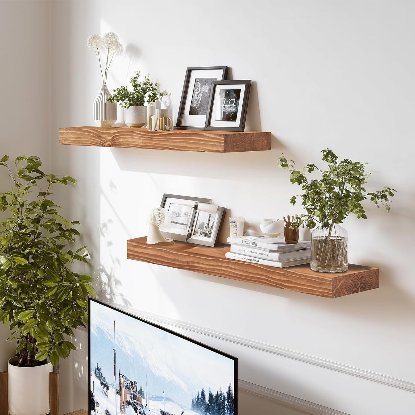 24x8x1.6 inch Floating Shelves Set of 2 – Solid Wood Rustic Oak Wall Mounted Shelf for Kitchen, Bathroom, Living Room