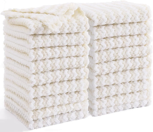 Homaxy 18 Pack Kitchen Dish Cloths, Ultra Soft and Absorbent Dish Towels, Reusable Fast Drying Microfiber Cleaning Cloth, Coral Velvet Wave Design Lint Free,10 x 10 inches, Beige