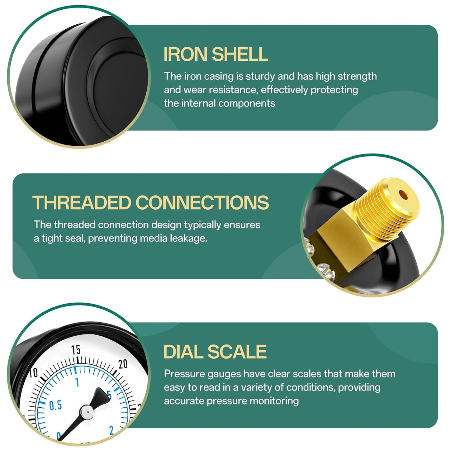 0-30PSI Well Pump Pressure Gauge 2" Dial Size, 1/4" NPT Back Mount, 3-2-3% Accuracy, for Tube, Water Pump, Gas, Liquid, Pressure Test