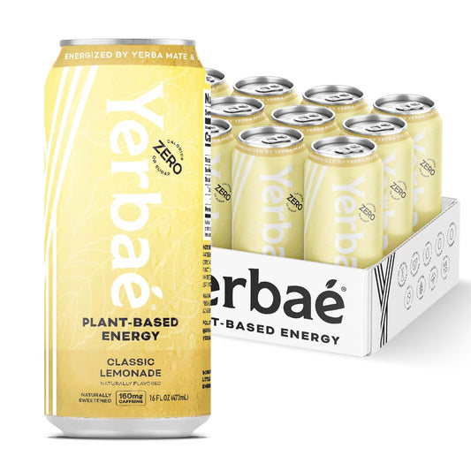 Yerbae Energy Beverage - Classic Lemonade, 0 Sugar, 0 Calories, 0 Carbs, Energized by Yerba Mate, Plant-Based, Healthy Alternative to Sugary Drinks, 16oz cans (12 Pack)
