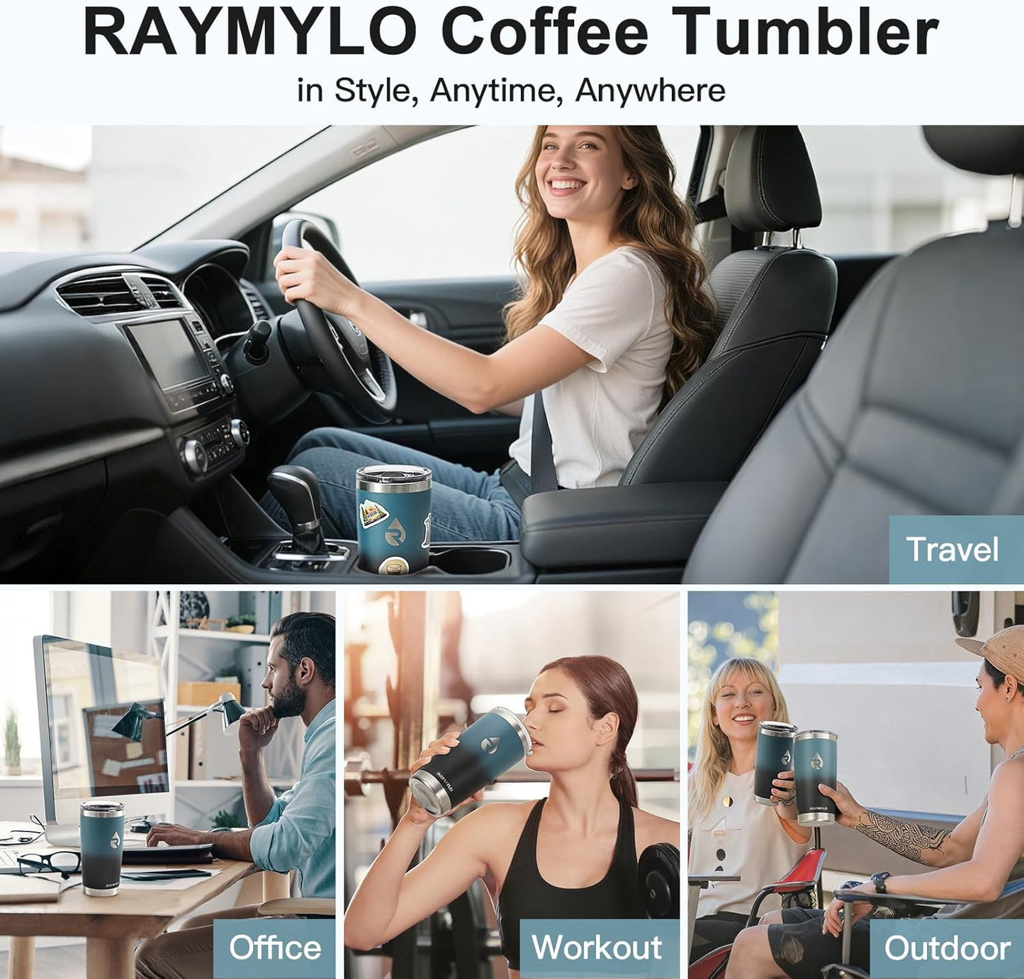 20 oz Coffee Tumbler - Insulated Stainless Steel Travel Mug for Hot/Cold, Spill Proof with BPA-Free Detachable Lid, Coffee Cup Fits Most Car holder, Includes Chic Stickers, Indigo/Black