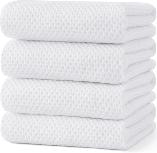 Kitinjoy 100% Cotton Waffle Weave Kitchen Towels, 4-Pack Super Soft and Absorbent Dish Towel for Drying Dishes, Kitchen Hand Towels, 20 in x 28 in, White