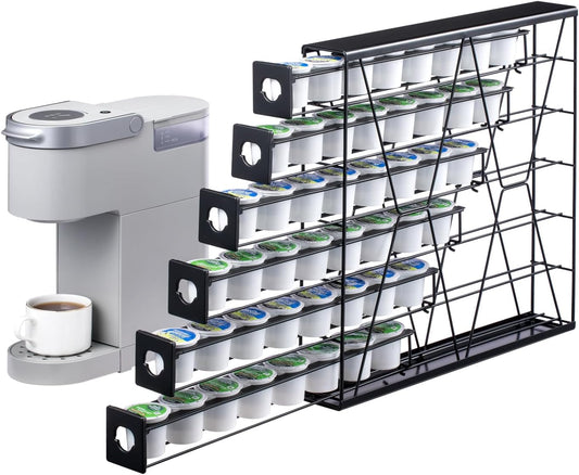 FlagShip 6-Tier Coffee Pod Holder for K Cup - 48 Capsule Max Capacity Metal Rack, Ultra-Efficient Corner Storage Space Saving Design