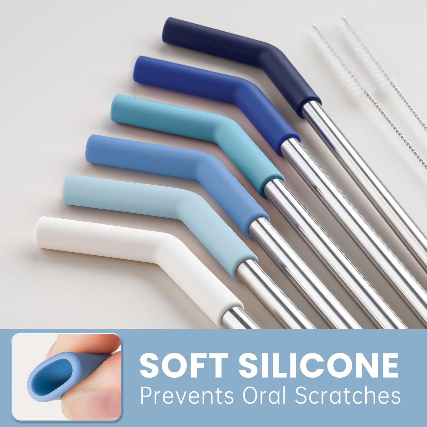 Tomorotec 6-Pack Reusable Stainless-Steel Straws with Silicone Tips, 3 Sizes Compatible with Stanley Tumblers 40OZ 30OZ 20OZ 14OZ, Dishwasher Safe, Includes 2 Cleaning Brushes (Ocean Gradient)