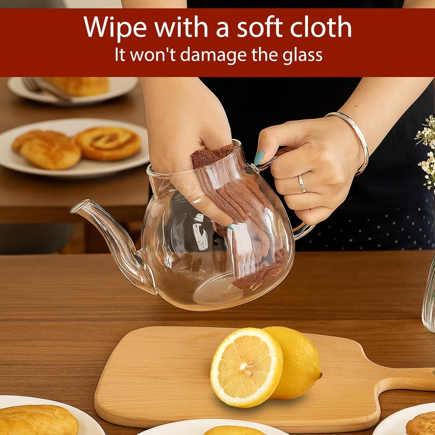 1100ml Glass Teapot with Removable Infuser,37oz Borosilicate Clear Tea Kettle,Stovetop Microwave Safe,Blooming and Loose Leaf Tea Maker Gift