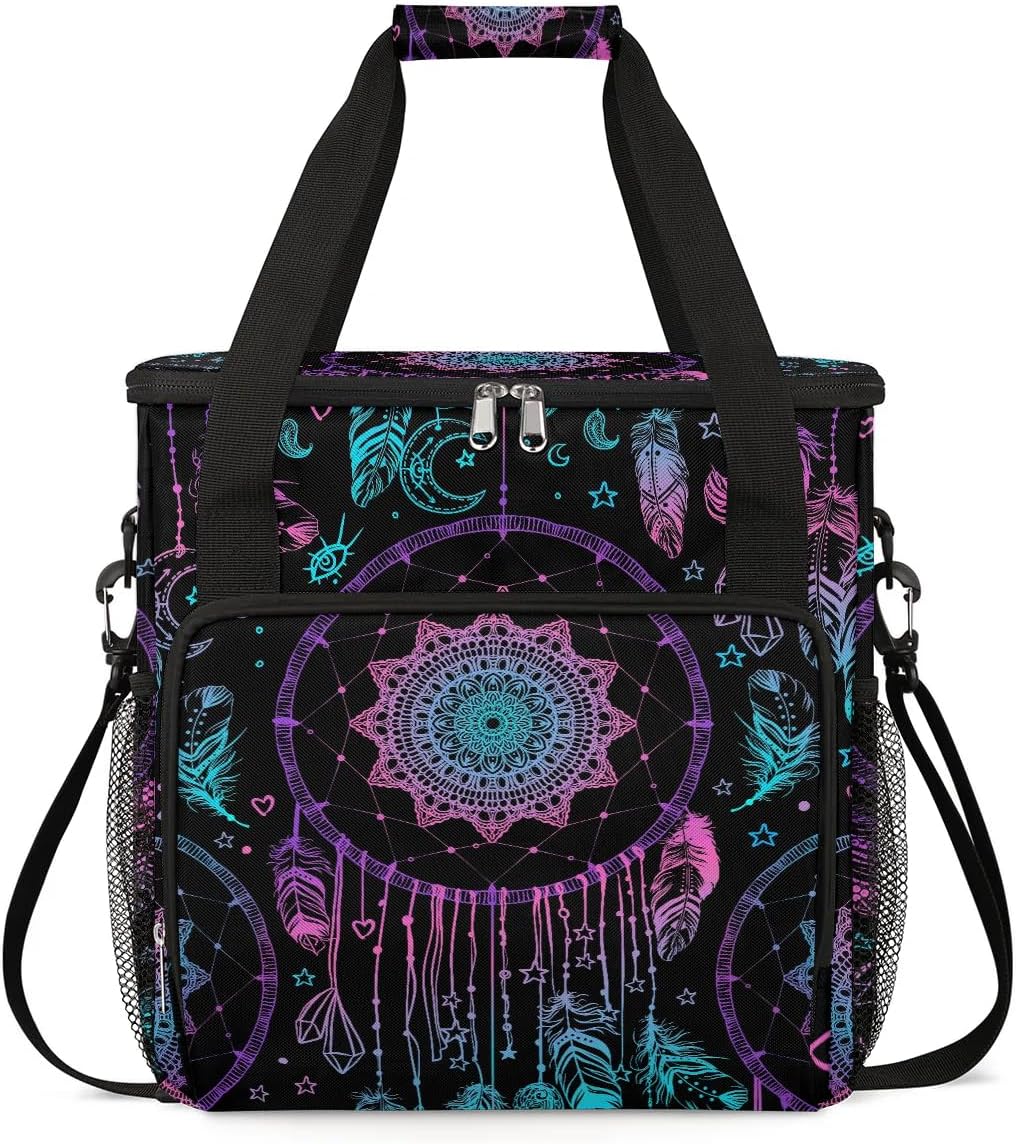 Dreamcatcher Feather Coffee Maker Carring Bag Travel Carrying Storage Tote Bag Compatible with Keurig K-Mini or K-Mini Plus Portable Single Serve Coffee Brewer Case with Pockets for K-cup Pods