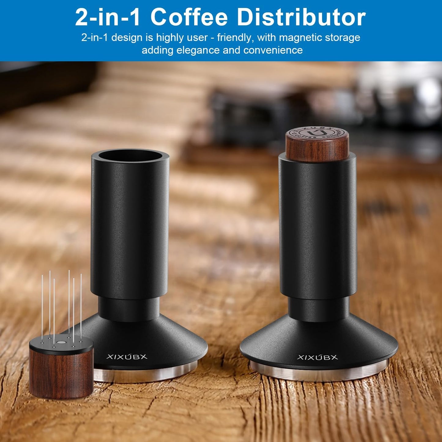 51mm Espresso Tamper & Magnetic WDT Tool, Barista Cofee Tamper with Spring Loaded, Anodized Aluminum Alloy Handle, Stainless Steel Corrugated Base with Cover for Portafilter Basket