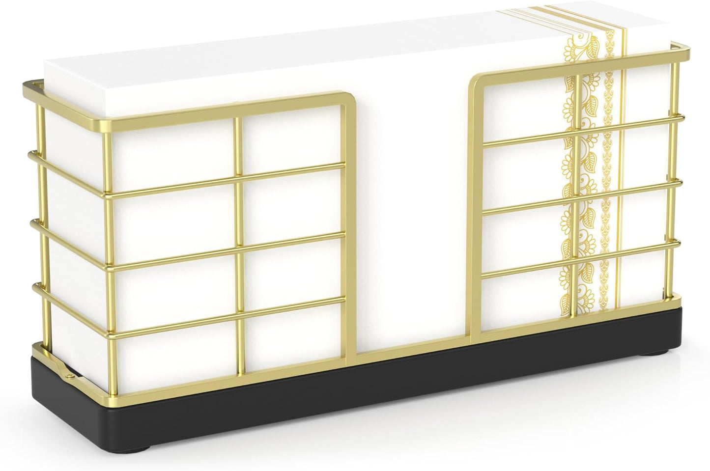 Wican Vertical Stance Bathroom Napkin Holder Takes Up Less Space for Small Guest Bathroom Oak and Iron Towel Tray for Powder Room Wooden Basket for Disposable Paper Hand Towels Golden and Black