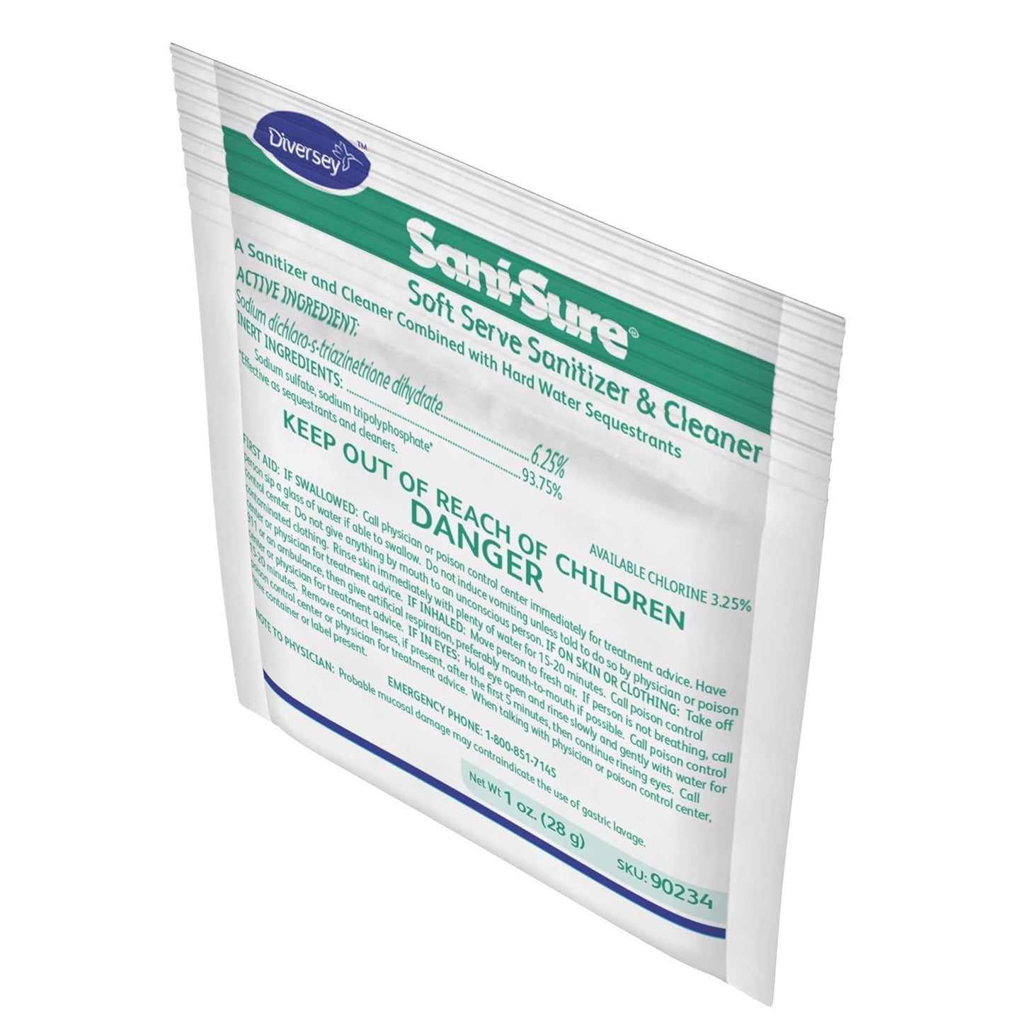 Diversey 90234 Sani-Sure Soft Serve Sanitizer & Cleaner, for Shake, Slush, Yogurt Machines & Food Service Equipment, Powder, 1-Ounce Packet