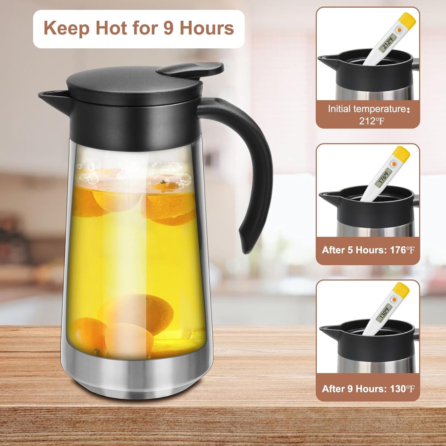 28oz Thermal Coffee Carafe Insulated Coffee Pot, Small Stainless Steel Coffee Carafes For Keeping Hot, Double Walled Insulated Vacuum Flask Pot for Tea Hot Water Coffee Beverage