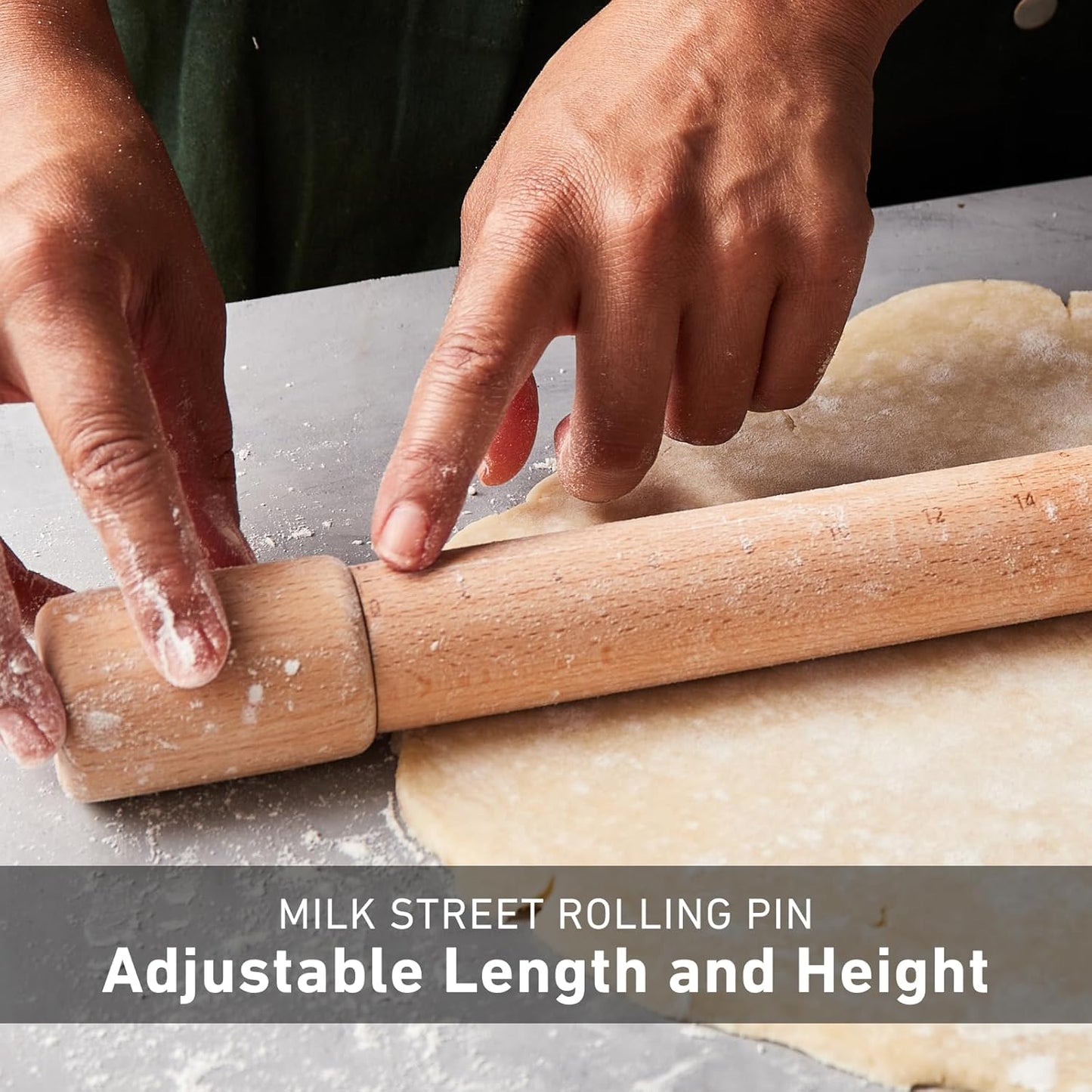 Milk Street Adjustable Rolling Pin – Precision Beechwood Dough Roller with Removable Height Guides & Laser -Etched Ruler – 23" Length for Cookies, Pie Crusts & Pasta