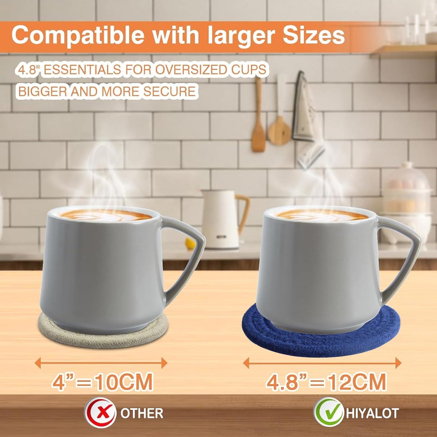 4.8" Drink Cotton Coasters Set of 2 – Large Absorbent Fabric Drink Pads for Coffee Mugs, Stylish Boho Cup Mats for Desk, Bedside Table, Plant Pots – Durable Minimalist Home Decor (Rich Blue, 2pack)