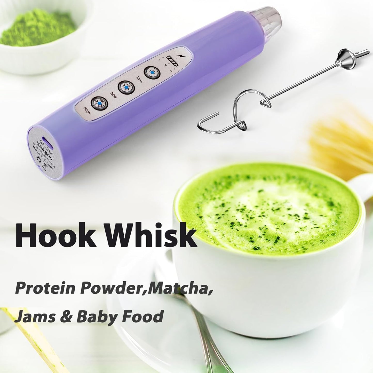 Milk Frother Handheld Rechargeable - Electric Whisk 3 Speed Adjustable, Coffee Frother Wand with 3 Stainless Whisks, Electric Foam Maker, Drink Mixer Blender for Latte Cappuccino Matcha Egg