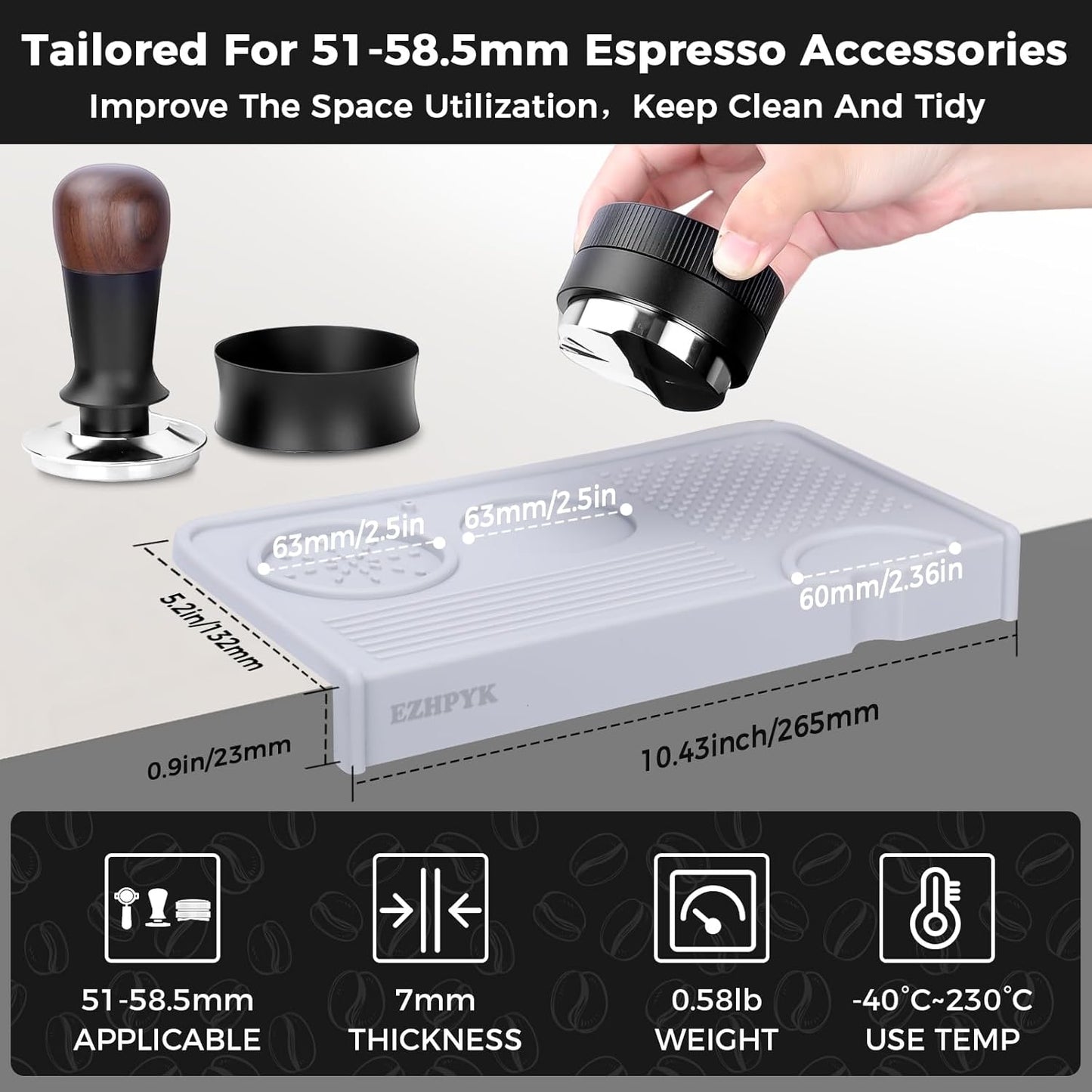 Food Grade Silicone Espresso Tamping Mat for Counter – Multi-Slot Coffee Tamper Mat for Barista Espresso Machine Accessories – Waterproof Neat Tamp Station Coffee Bar Mat for Countertop Gray