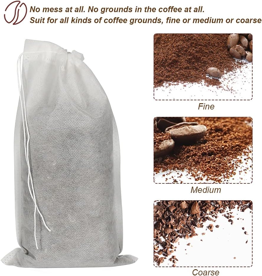 50pcs No Mess Cold Brew Bags, 6x10 inch Disposable Coffee Filter Bag Fine Mesh Brewing Drawstring Pouches for Iced Coffee Hot Tea Herb Spice