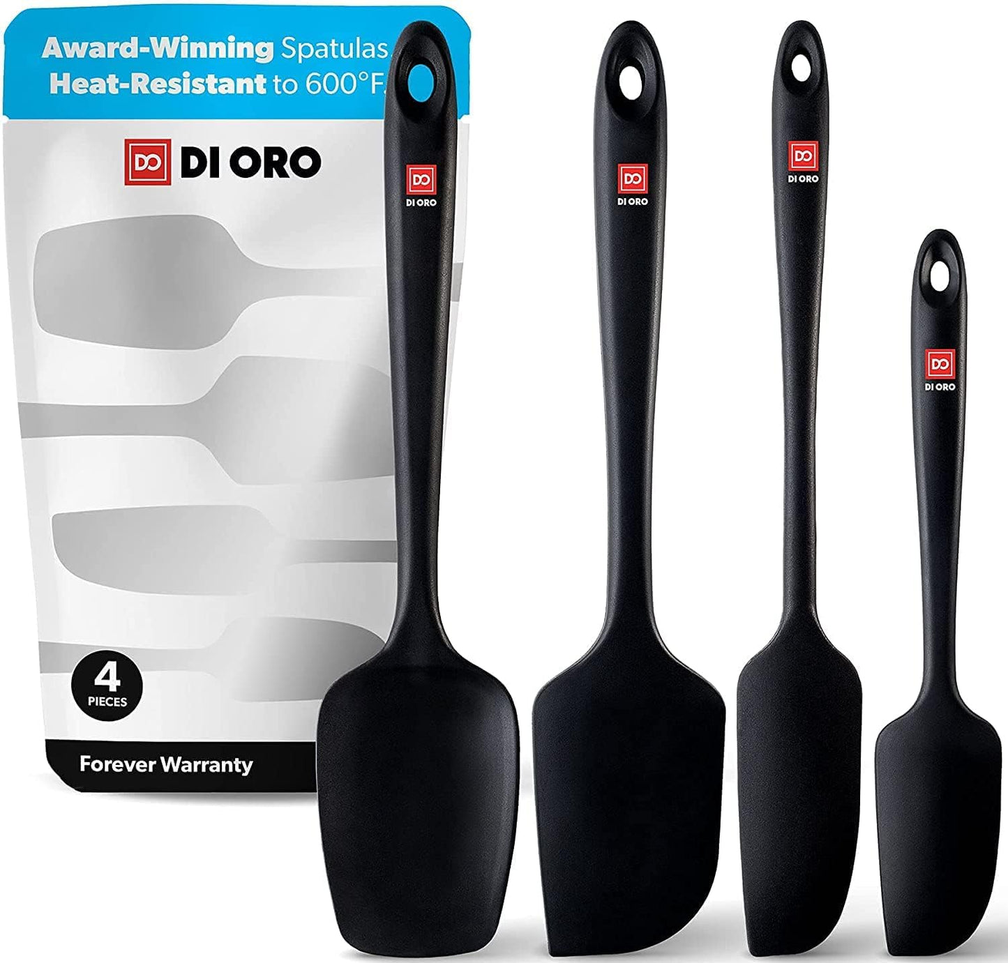 DI ORO Silicone Spatula Set - Rubber Kitchen Spatulas for Baking, Cooking, & Mixing - 600°F Heat-Resistant & BPA Free Silicone Scraper Spatulas for Nonstick Cookware - Dishwasher Safe (4pc, Black)