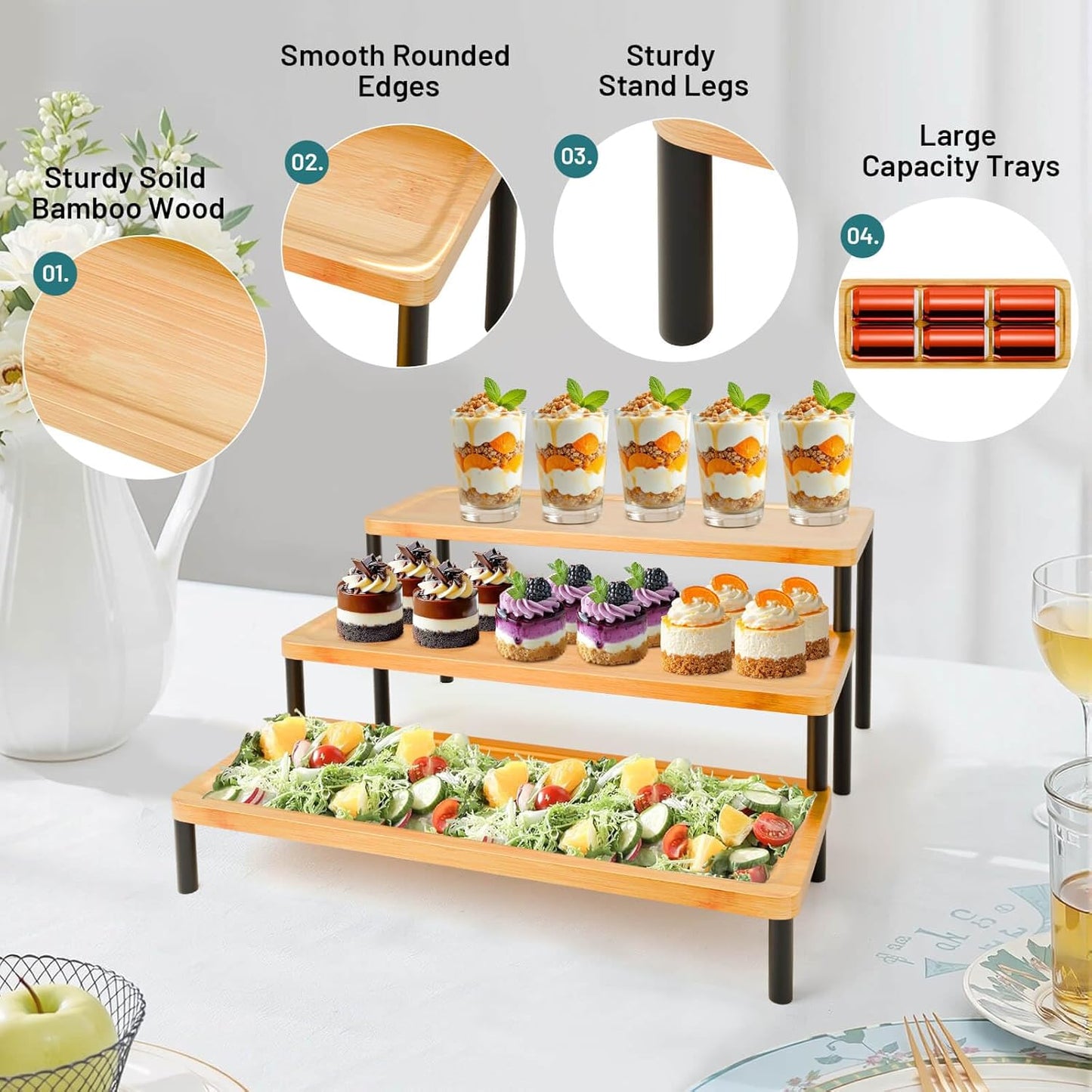 3 Tier Serving Tray Set,17" Serving Tray Stand & Platter Tower Plate for Party Supplies,Reusable Trays for Food Fruit Cookie Afternoon Tea Hosting, Appetizer,Dessert Table Display Set