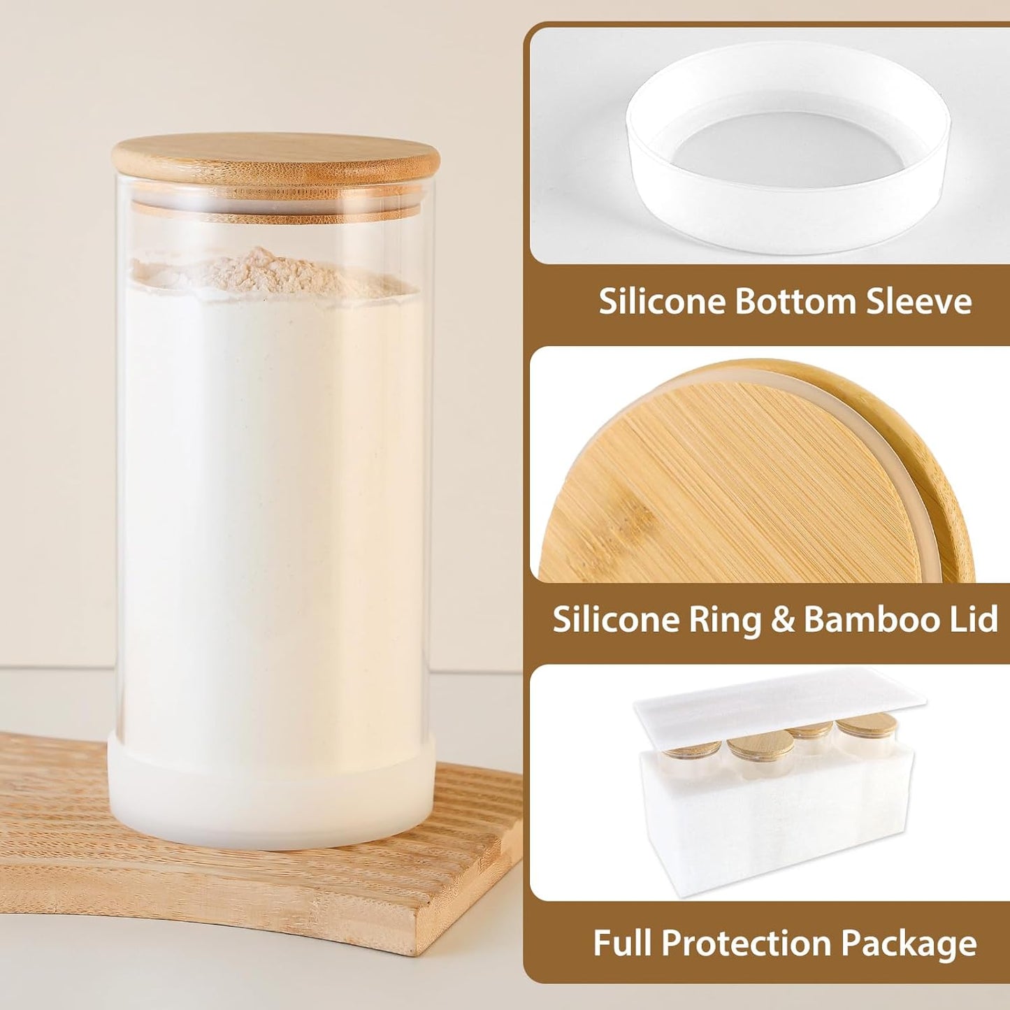 53oz Round Glass Storage Containers with Bamboo Lids – 4 Pack Large Airtight Glass Jars for Pantry Organization, Kitchen Dry Food, Flour, Cereal, Coffee Beans & Staples