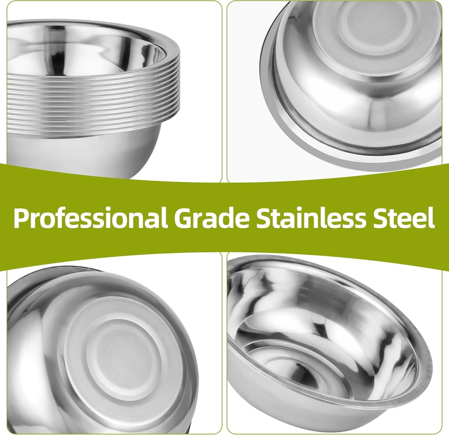 12 Pack 11.8 x 4 Inch Stainless Steel Mixing Bowls for Bulk Food Prep with Nesting Design for Hotel Restaurant and Home Kitchen Cooking in Silver
