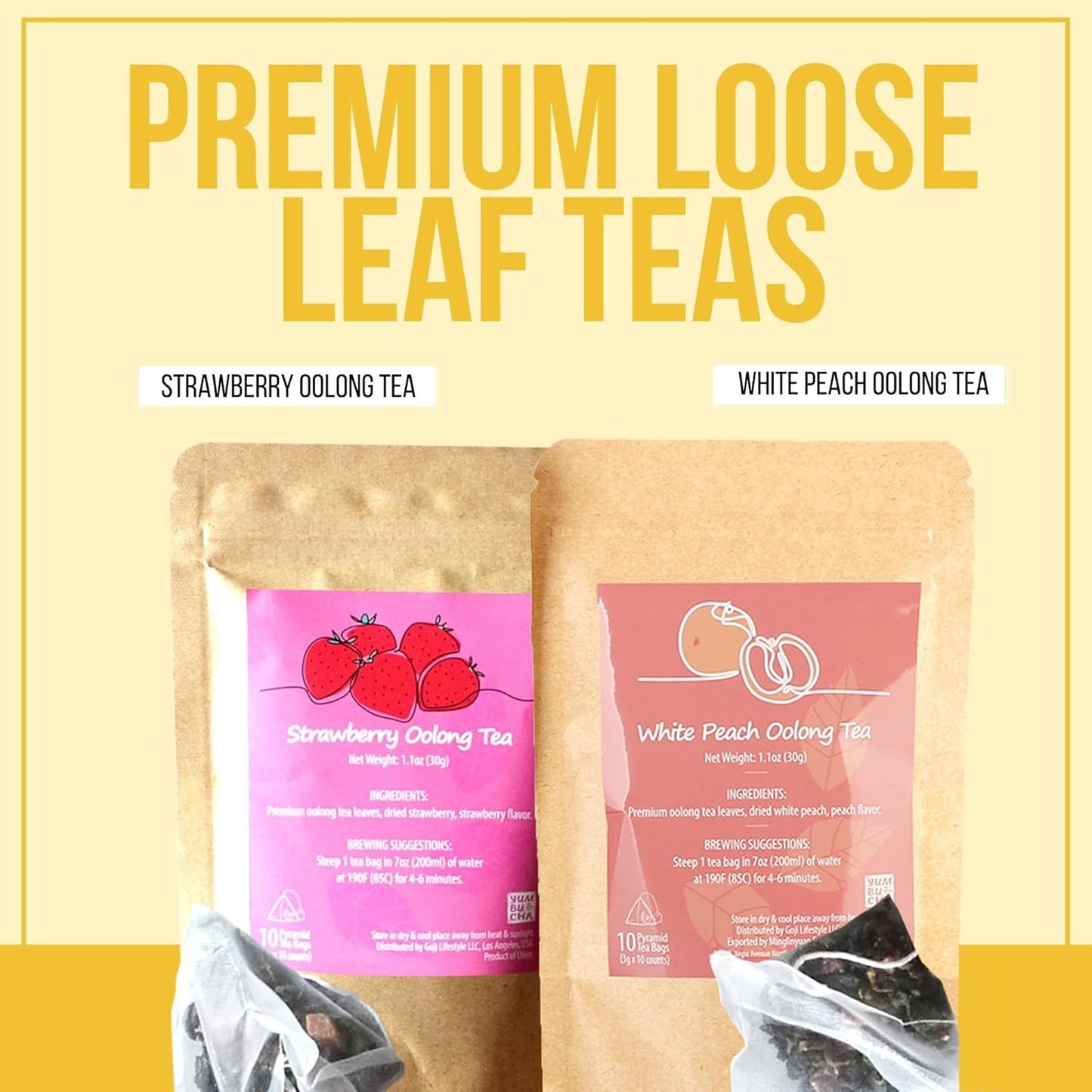 YUMBUCHA Boba Kit Set - DIY Bubble Tea - 20 Drinks - Reusable Stainless Steel Flask & Straw, Brown Sugar Tapioca Pearls - Exquisite Loose Leaf Teabags - Strawberry Oolong and White Peach Oolong Tea