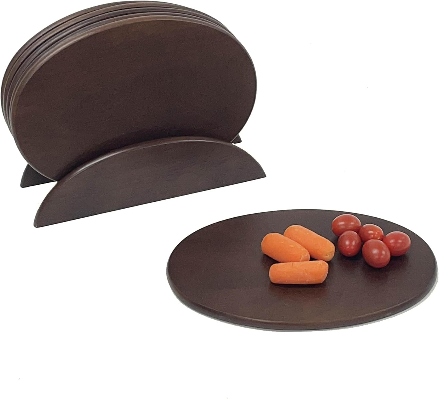 6 Walnut Stained Wood Boards with Stand, Perfect for Serving, Sushi, Cheese, Hors D'Oeuvre, Charcuterie, Sandwiches, 7 Piece Set, 9 1/2" x 6 1/2" ★★Pack of 10★★