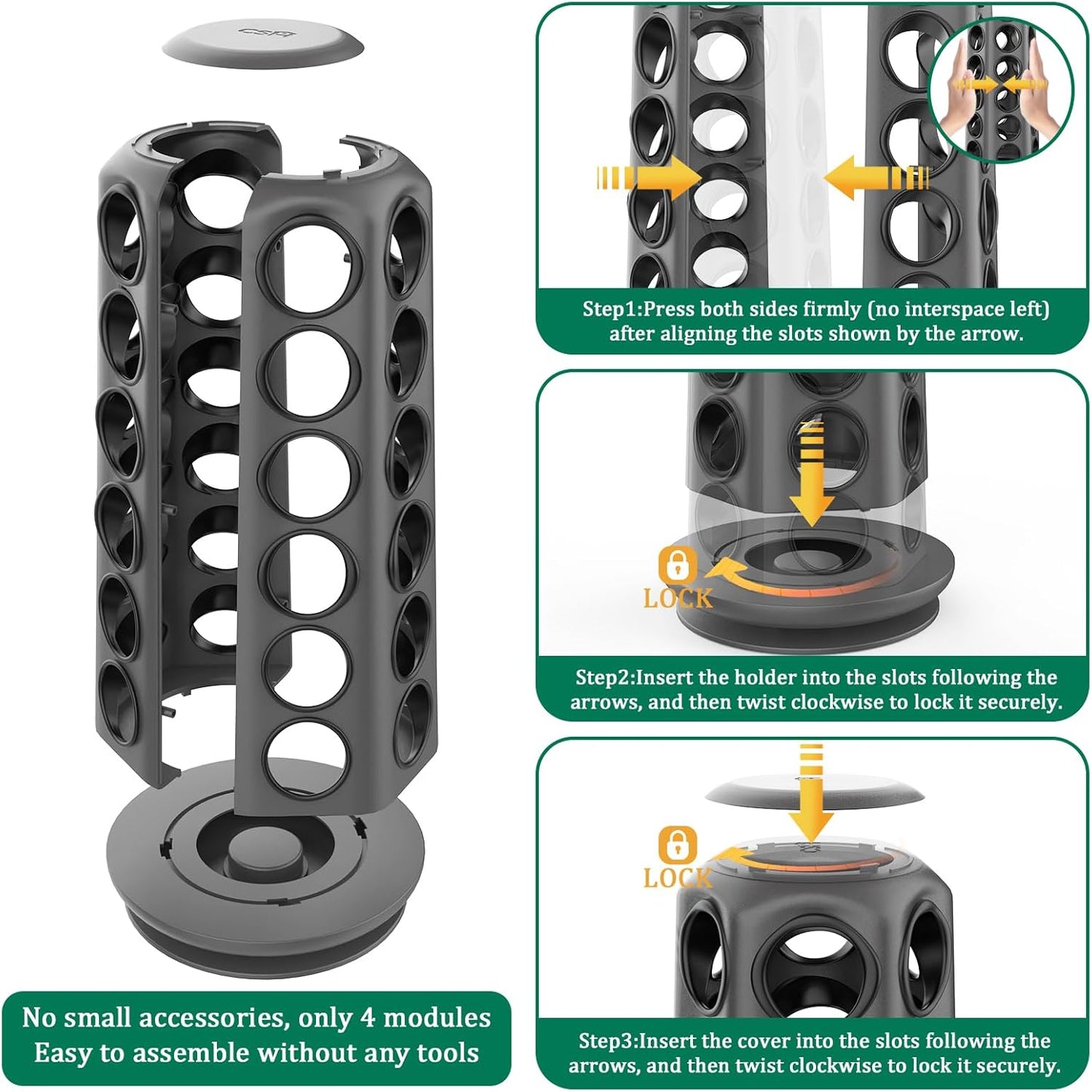 CSH K Cup Holder, 36 K Cup Storage, Coffee Pod Organizer Carousel, Spins 360 Degree Quietly, Kcup Holder for Counter, Kitchen, Office, Matte Gray