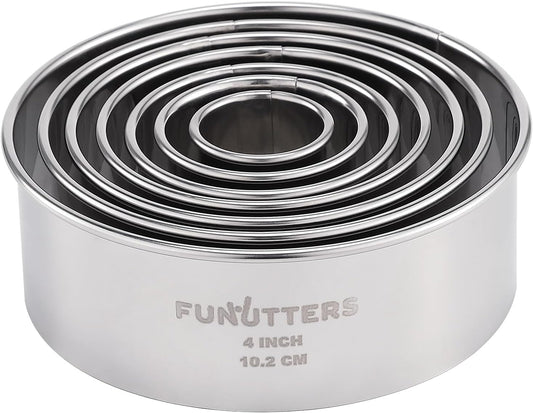 Cookie Cutters Set, 7 Pc. Kit, Measuring 1'', 1.5'', 2'', 2.5'', 3'', 3.5'', and 4'', Round Metal Baking Rings for Pastry, Biscuits, and Dough Cutting, Heavy Duty and Reusable, Multiple Sizes