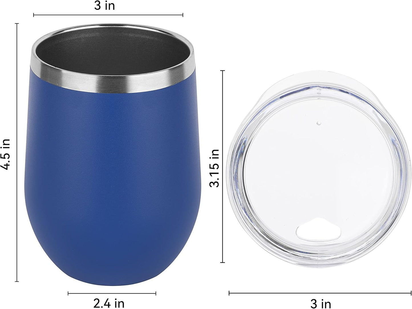 DOMICARE Stainless Steel Wine Tumbler Bulk with Lid, Personalized Insulated Tumblers Set, 12oz Travel Coffee Cups Pack of 8, Dark Blue